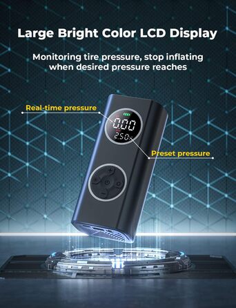 Електричний повітряний компресор Oasser 12В 150PSI, акумулятор 6000 мА·год, USB Type-C, LCD-дисплей, для авто, мотоциклів, велосипедів, м'ячів