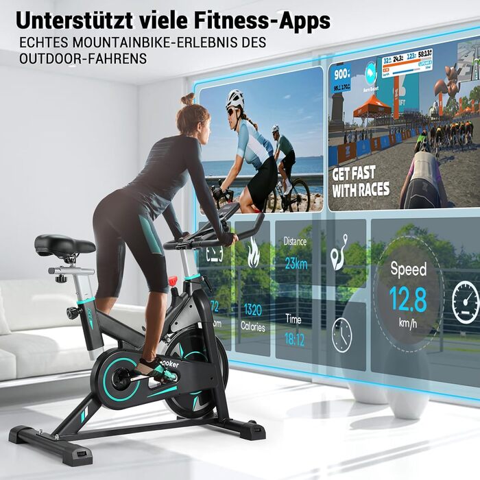WENOKER Велотренажер для дому з магнітним опором, Indoor Bike з LCD-монітором, тиха робота, важке махове колесо, турецький колір
