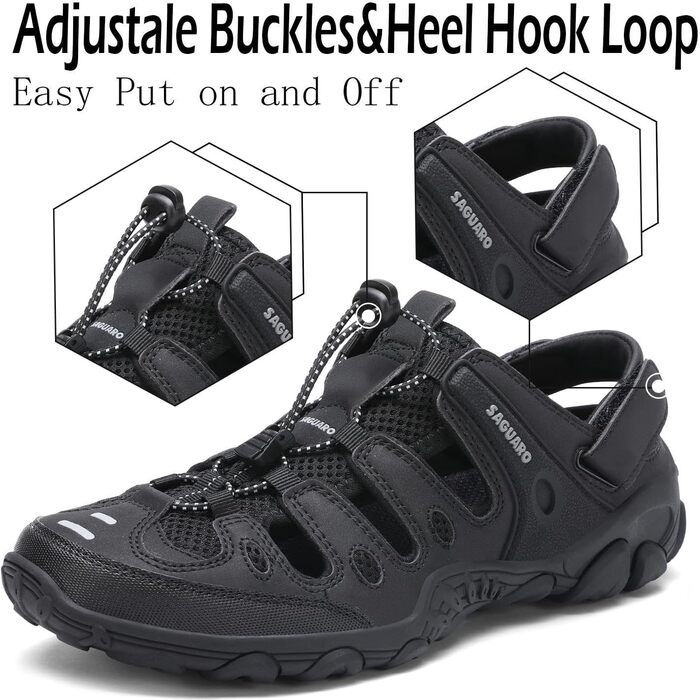 Чоловічі та жіночі сандалі SAGUARO: зручні, дихаючі, для активного відпочинку, туризму та трекінгу, чорного кольору, 46 EU