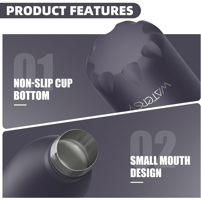 Фляга для напоїв WATERSY з нержавіючої сталі, 500 мл, чорна, з термоізоляцією, без BPA, для дітей, з квітковим декором