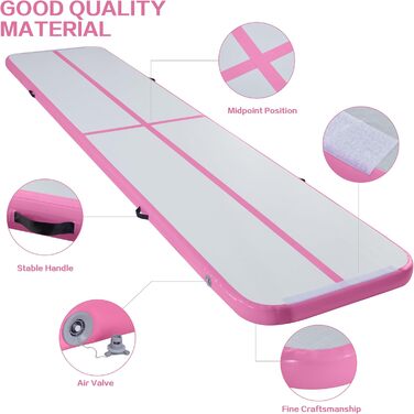Надувна гімнастична килимок LSLIFE Tumble Track 4м з електричним насосом для гімнастики, йоги, дитячих тренувань, рожевий