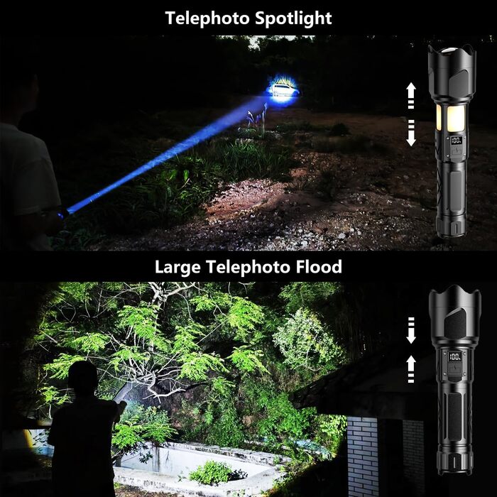 Ліхтар LED KZK 500000 Люмен, Потужний, Zoom, 360° COB, IP67 Водостійкий, 7 Режимів, для Кемпінгу, Риболовлі, Аварійних Ситуацій, на Відкритому Повітрі