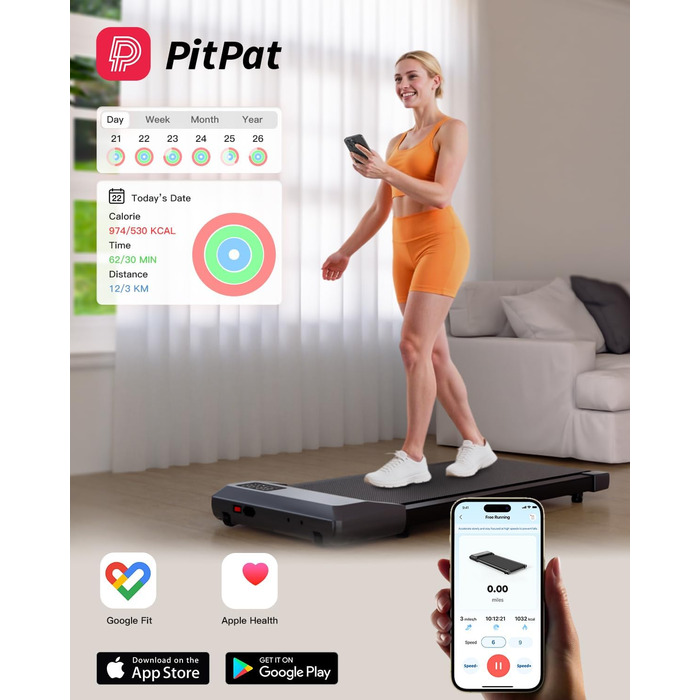 Walking Pad Lacuffy 2.5 HP: Біговий килимок для дому зі столом, Smart App, 136 кг, сірий, 80 см
