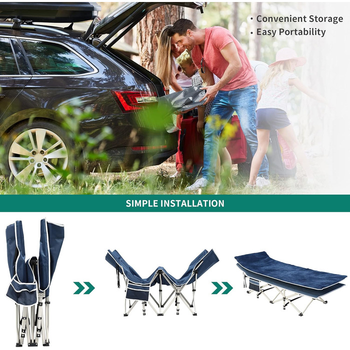 Складне туристичне ліжко YITAHOME для дорослих з матрацом, чорне (синій + подушка)