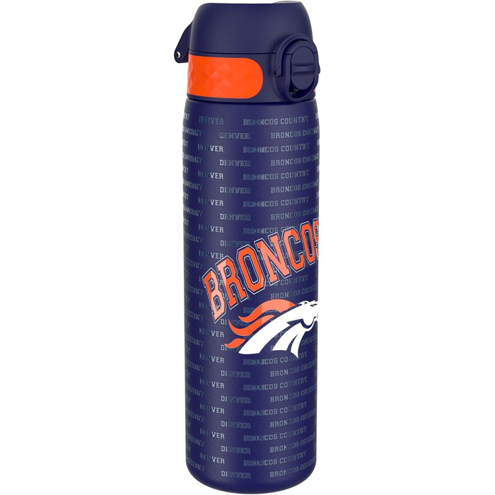 Пляшка для води Ion8 500 мл з нержавіючої сталі NFL Broncos, герметична, зручна для однієї руки, з кришкою, легка у догляді, для спорту та подорожей