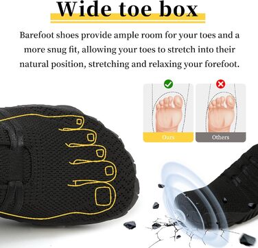 Босими кросівки для жінок та чоловіків, широкі, для бігу та трейлраннінгу, Zero-Drop, з відділенням для пальців, легкі, дихаючі, фітнес, комфортні, антиковзкі, для бігу по дорогах, унісекс, 36-46 EU (36 EU, Чорний)