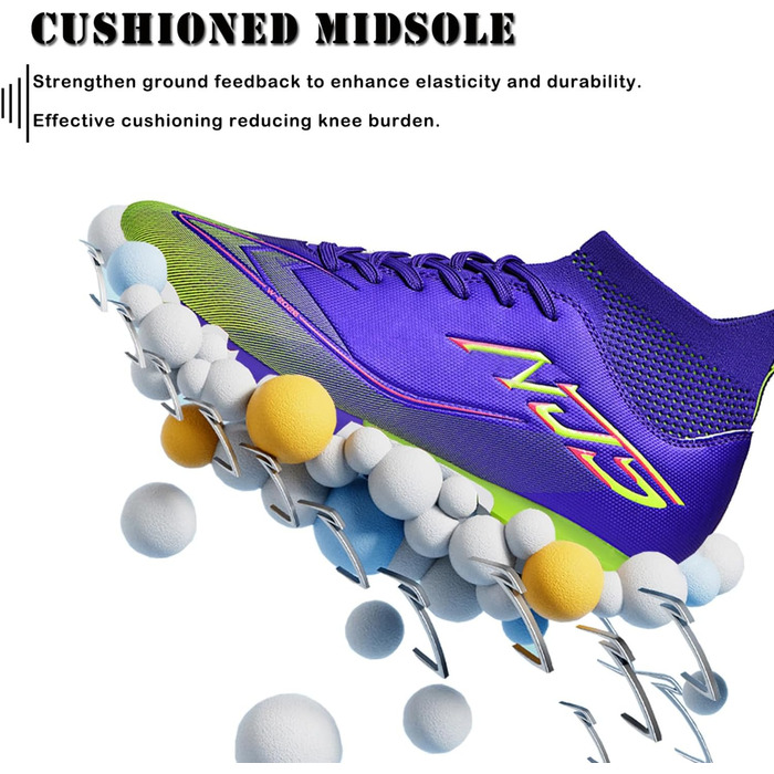 Чоловічі футбольні бутси для юніорів, бутси для тренувань High Top з шипами, професійні футбольні бутси для змагань, Outdoor спортивне взуття, Kunstrasen, унісекс (фіолетовий, 38 EU)