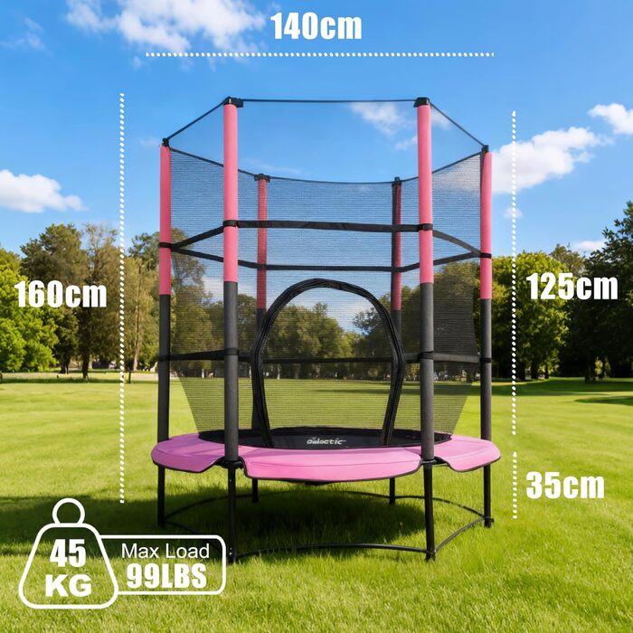 Міні-трамплін WestWood 1,4 м з сіткою, для дому та вулиці, дитячий, рожевий