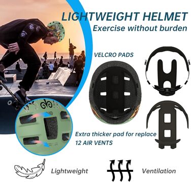 Захисний шолом Skaterhem для скейтборду, електросамокату, BMX (унісекс, регульований, зелений Fabelbestie, розмір M)