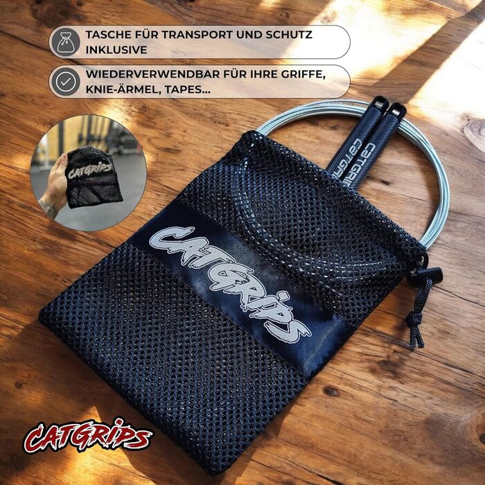 Стрибкове канат Crossfit CATGRIPS Springseil – Алюмінієва ручка, регульоване сталеве канат з підшипниками, легке професійне сеанс для залу та боксу, з сумкою та запасними частинами (Чорний)