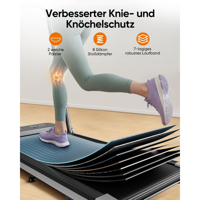 Біговий тренажер 6 в 1 для дому, складний, з регулюванням нахилу 10% та ручками. Макс. вантажність 135 кг, LED-дисплей, пульт дистанційного керування та додаток. Чорний та сірий.