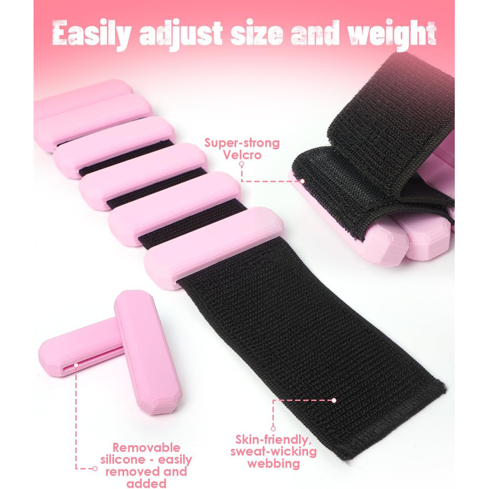 Регульовані вантажні манжети на зап'ястя (2 шт, по 0,45 кг) для йоги, танців, пілатесу, кардіо, аеробіки, ходьби - зелений (рожевий)