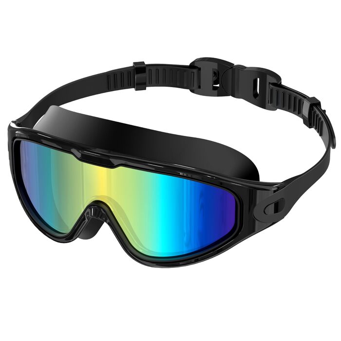 Маска для плавання та дайвінгу Schwimmbrie Unisex, великий об'єм, HD, антизапіт, UV-захист, чорна (L, MC6500)