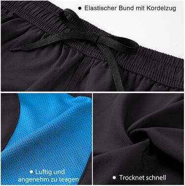 Шорти спортивні чоловічі HMIYA, швидковисихаючі, з кишенею на блискавці (XL, чорно-синій)