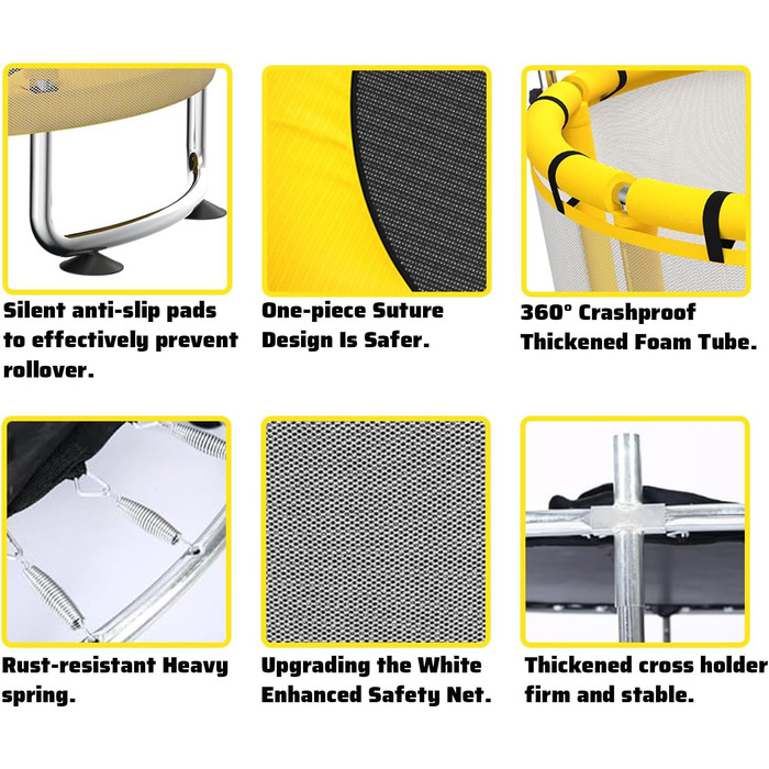 Дитячий батут з сіткою безпеки, регульованою поперечною перекладиною та гойдалкою, для хлопчиків та дівчаток 3-8 років (жовтий)