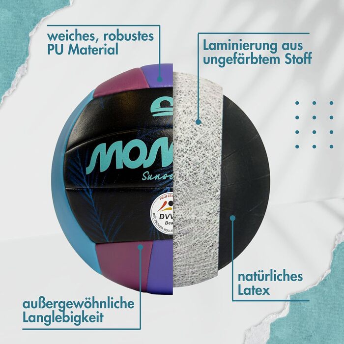 М'яч для волейболу Momevo Beachvolleyball, розмір 5, сертифікований DVV, м'яка поверхня, для пляжного волейболу, спорту на піску, ідеальний подарунок (фіолетовий)