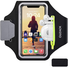 Спортивний браслет на руку для бігу з відділенням для телефону та ключей, чорний. Сумісний з iPhone 17/16/15/14/13/12/11 Pro Max/Plus та іншими смартфонами до 6.9 дюймів