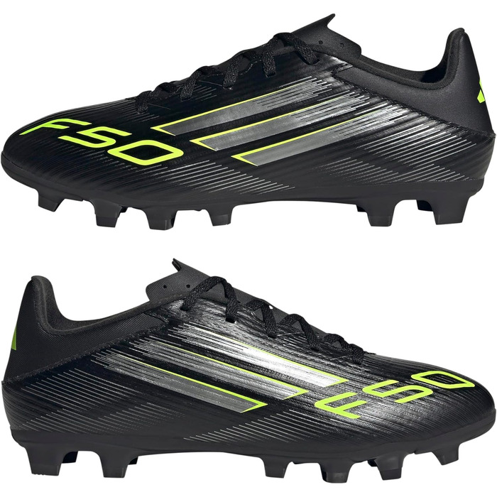 Футбольні бутси Adidas F50 Club для твердого/багатоповерххового поля, 36 2/3 EU, чорний/металік/лимонний, унісекс