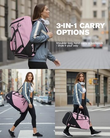 Спортивна сумка Tolaccea для чоловіків та жінок з відділенням для взуття та мокрих речей, рюкзак-дуffel для тренувань, фітнесу, басейну, подорожей (47л, чорно-рожевий)