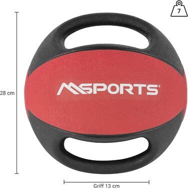 Професійний медичний м'яч MSports з ручками, 7 кг, червоний, преміум-якість, для тренувань та фітнесу