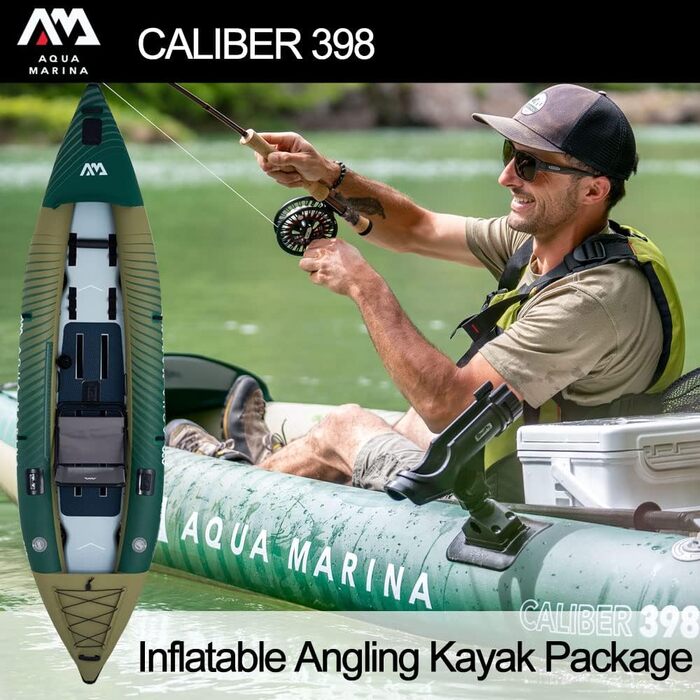 Каяк Aqua Marina Caliber 398 см для риболовлі, 1/2 осіб, зелений, Drop-Stitch Fusion