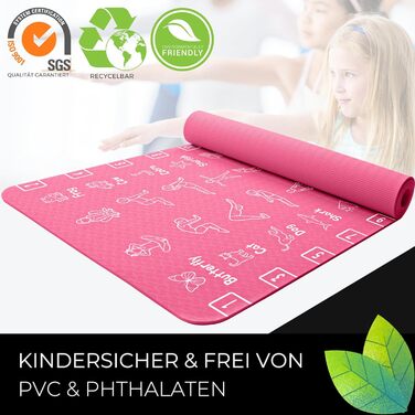 Дитячий килимок для йоги Plyopic Flamingo Rosa 6 мм - Нековзний TPE килимок для фітнесу для хлопчиків та дівчаток 3-12 років, для дому, дитячого садка та школи. З малюнками тварин.