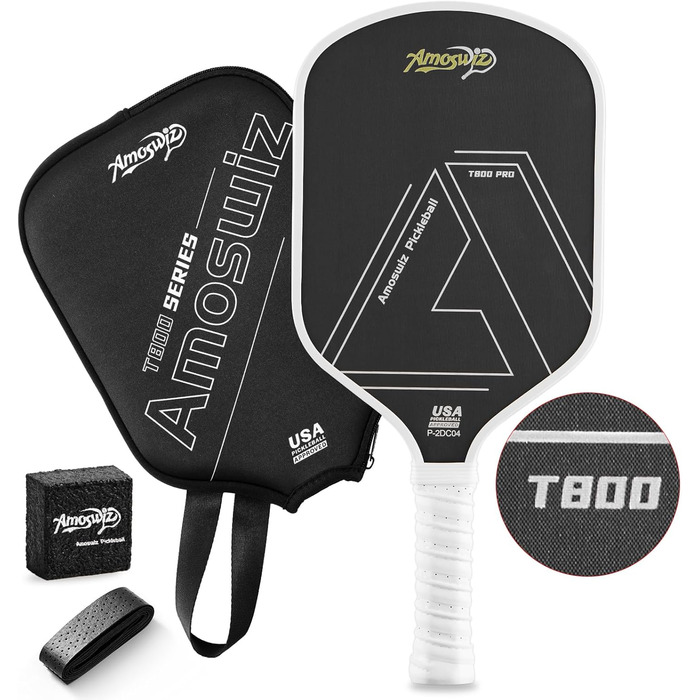 Ракетка для піклболу Amoswiz з карбону, 16 мм, T800 термоформована, для обертання, сили та контролю, з чохлом та ластиком, подарунок для професіоналів та середнього рівня