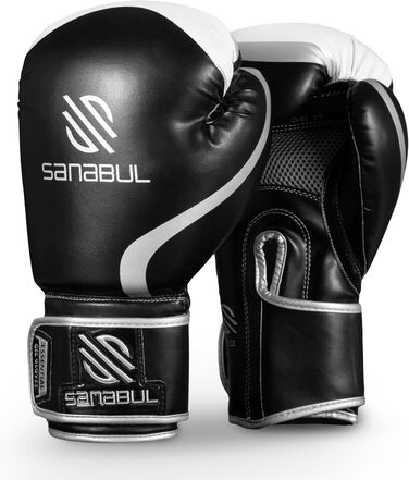 Боксерські рукавиці Sanabul Essential Gel 14 oz для кікбоксингу, чорно-сріблясті
