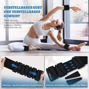 Набір манжет для ніг та рук BECOJADDE (0.45 кг/0.9 кг) – для фітнесу, йоги, пілатесу, ходьби, бігу. Регульовані вантажні манжети для жінок та чоловіків (Чорний, 1.8 кг пара)