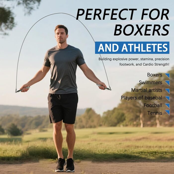 Стрибкове канат MOGOLD зі швидкими пружинами та вагами, змінні 2 мм та 5 мм подвійні канати, система швидкого кріплення для CrossFit, Double Unders, HIIT – регульоване 3–3 м швидке канат для чоловіків/жінок/дітей, чорний