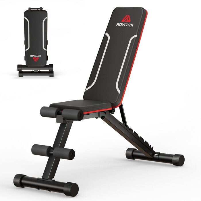 Складана лава для тренувань Roygym, мультифункціональна, з регульованою спинкою, для загальної фізичної підготовки, витримує до 400 кг, чорно-червона