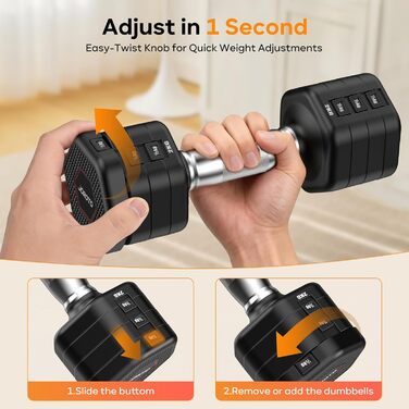 Набір гантелей JOROTO 4-в-1, регульовані гантелі, 2 шт., 2–5 кг, хромоване покриття, неслизький грип, для чоловіків та жінок, силові тренування, фітнес, домашні тренування (чорний)