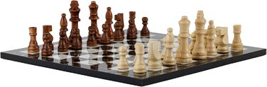 Класична шахова дошка з дерева HBS GAMES, 37 см, чорний мармур, ручна робота, набір шахи та шашки, сімейна настільна гра