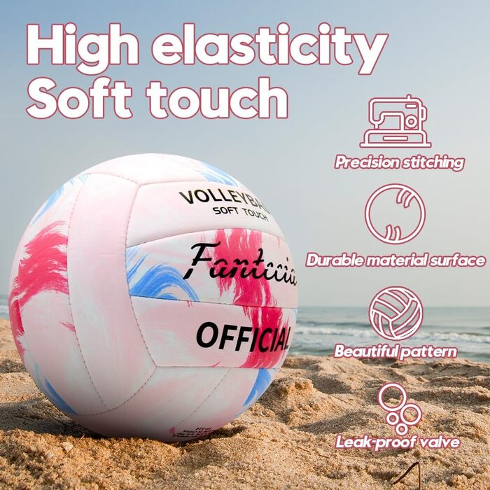Волейбольний м'яч Fantecia для пляжного волейболу та басейну. Розмір 5, з помпою, для тренувань та гри. Підходить для юнаків та дорослих