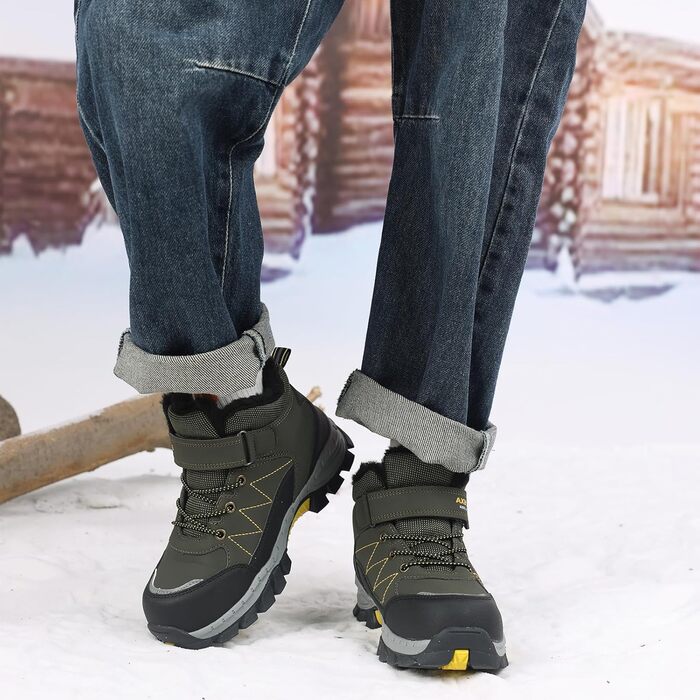 Зимові черевики для дітей TARELO, непромокаючі зимові чоботи, черевики для хлопчиків та дівчаток, утеплені трекінгові черевики 32-39 (Зелений, 39 EU)