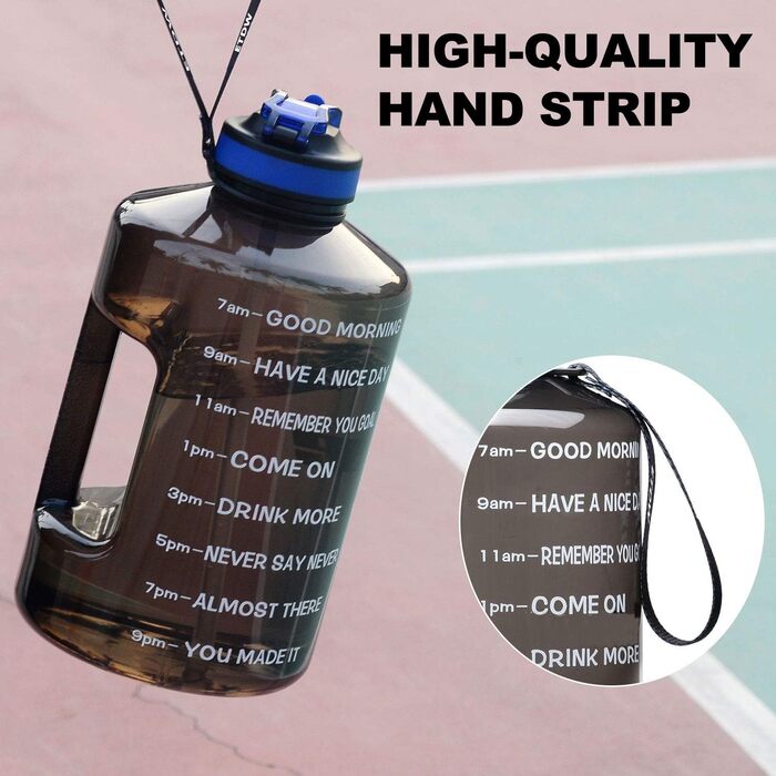 Спортивна пляшка для води 3,78 л з позначками часу та трубочкою, BPA Free, витокозахисна, чорна