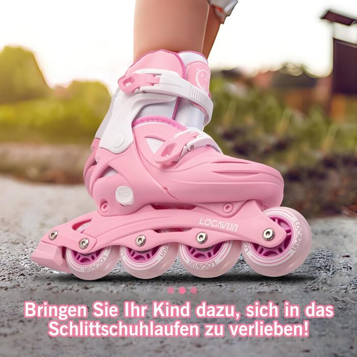 Дитячі ролики Inliner Kinder з регулюванням розміру 26-29, 29-34, 30-35. Ролики для дівчаток з колесами 82A PU, рожевого кольору.