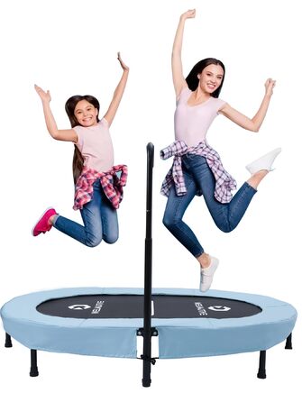 Батут овальний для дому 2 осіб, до 150 кг, синій з ручками - для дітей та дорослих, фітнес, розвиток м'язів