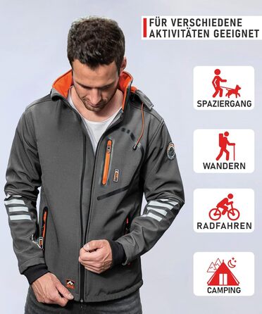 Чоловіча куртка Softshell AS301: водонепроникна функціональна куртка для outdoor з флісовою підкладкою, сіро-помаранчева, розмір L