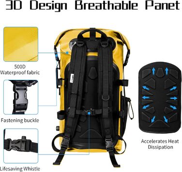 Водонепроникний рюкзак 35L для каякінгу, рафтингу та пляжу (жовтий)