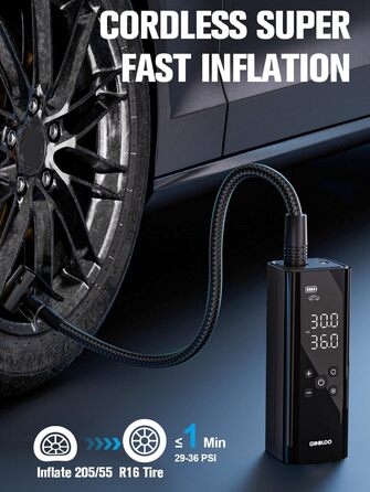 GOOLOO GT150 електричний повітряний компресор 150PSI, акумуляторний насос для авто, велосипедів, м'ячів та мотоциклів з автоматичним відключенням, LED-дисплей