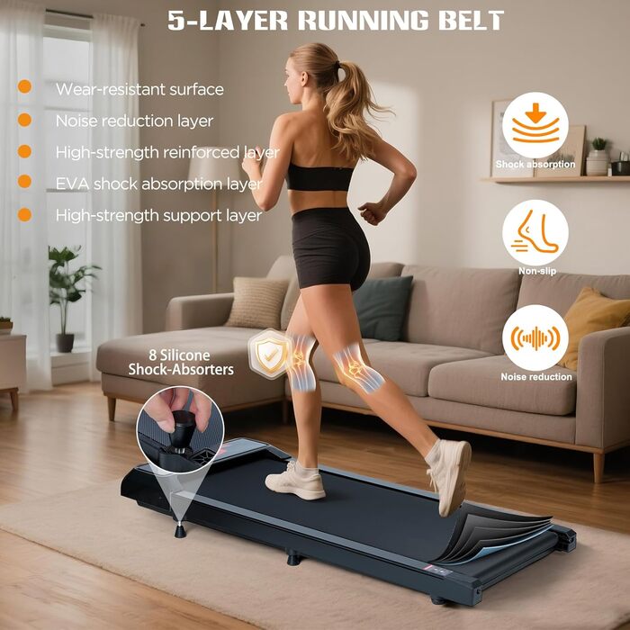 Біговий тренажер AiQInu Laufband для дому, 2.5HP, з пультом дистанційного керування, LED-дисплеєм та Bluetooth, регульований стіл для бігу, 2-8 км/год, 110*47*11.7 см