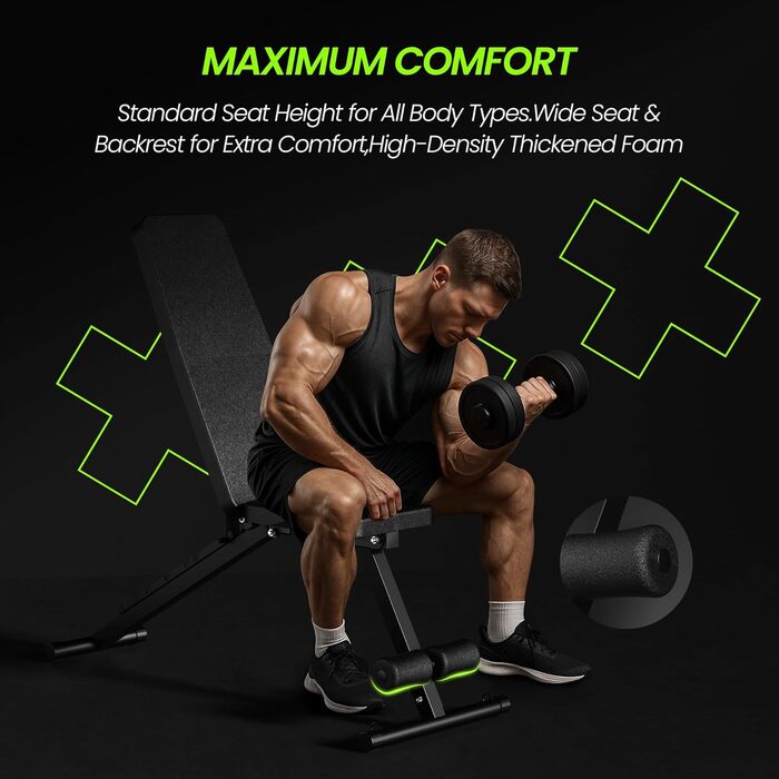 Регульована лава для тренажерів вдома, складана лава для фітнесу, тренування з гантелями, 272 кг нахил, лава з еластичними стрічками для силових тренувань