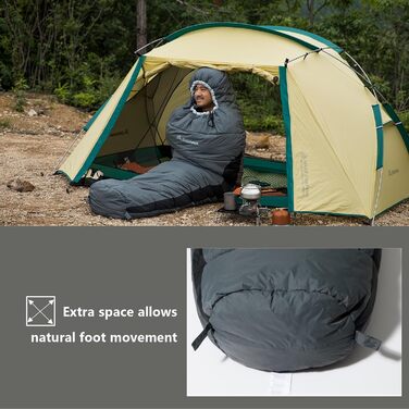 Спальний мішок BISINNA Mumienschlafsack -10°C - 5°C [400GSM] для туризму, кемпінгу та подорожей (сірий)