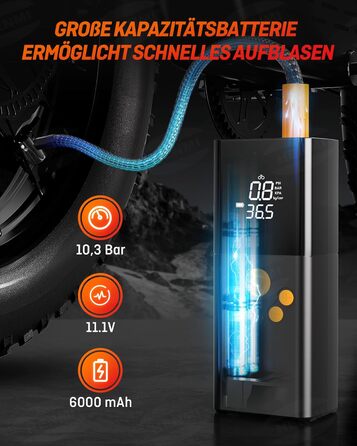 Портативний електричний насос для велосипедів HENMI 150PSI, 6000 мА·год, 5 режимів, з цифровим манометром для авто, мотоциклів, м'ячів