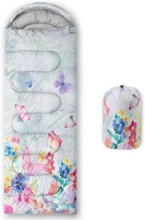 Спальний мішок HOSIMA з принтом футболу, для холодного клімату, дорослий, дитячий, водонепроникний, для кемпінгу, піших прогулянок, подорожей, полювання, компресійний мішок (квіти)