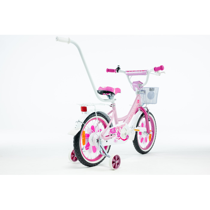 Дитячий велосипед для дівчинки 16 дюймів, рожевий, з кошиком та додатковими колесами