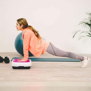 Віброплатформа для фітнесу з еластичними стрічками та Bluetooth, для дому, рожево-біла