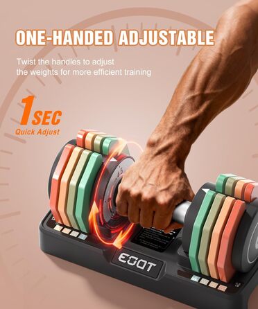 Регульовані гантелі, набір 2 шт., 5.7-25 кг, 5-в-1, набір гантелей з неслизьким грифом та кольоровими дисками для дому, спортзалу, вантажна система 10.2 кг за пару