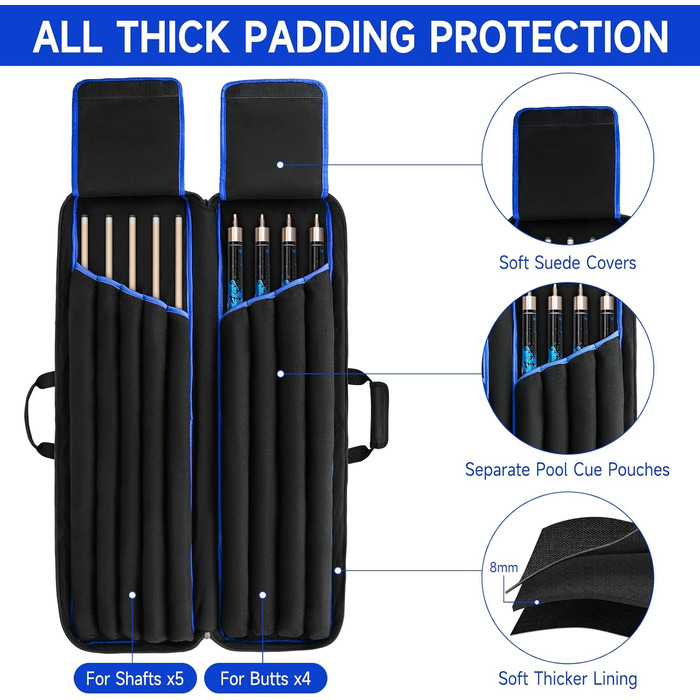 Сумка для більярду Biardqueue на 4 кия та 5 куль, чорна, велика